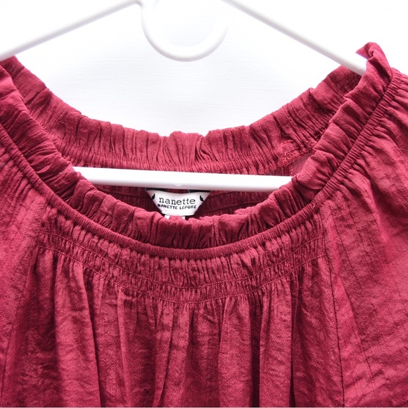 Nanette Lepore women’s red blouse with ruffle detail on sleeve size L - Picture 6 of 8